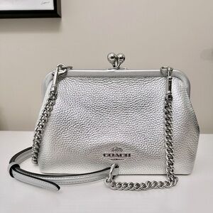 Vintage Coach Silver Clutch, Crossbody Coach Nora Kisslock Crossbody with Chain